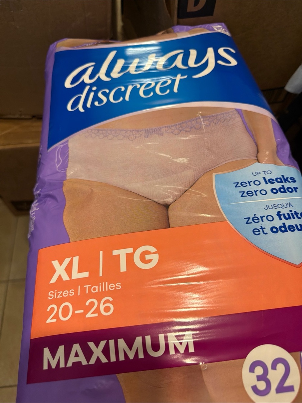 Always Discreet Incontinence Underwear XL period panty 32 count